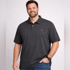 Polo Ralph Lauren Dark Gray Custom Fit Mesh Polo Shirt Men’s 2XL Purple Pony